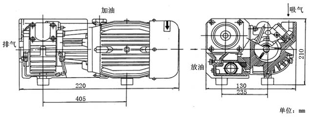XD-160单级旋片式真空泵安装尺寸图