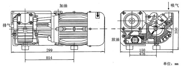 XD-100单级旋片式真空泵安装尺寸图