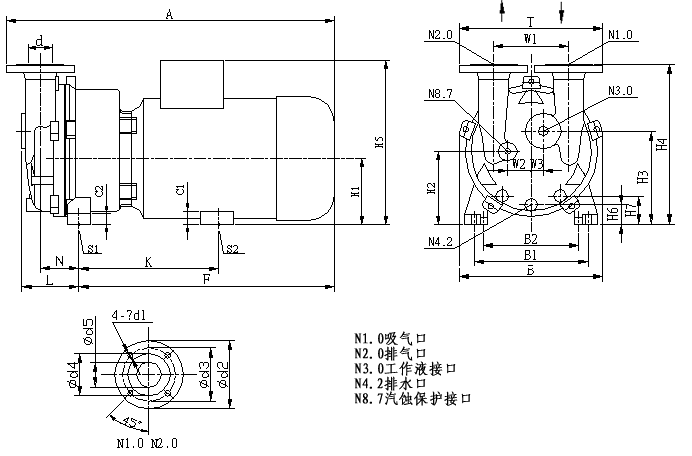 2BV5水环真空泵外形尺寸图