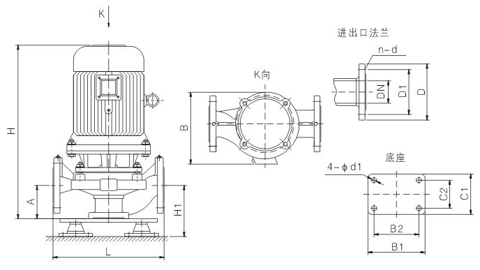 IHG不锈钢管道离心泵安装尺寸图